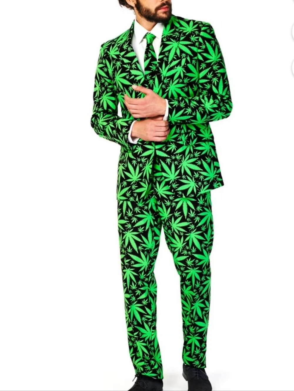 OppoSuits CannaBoss Suit Size 38 Blazer & Pants Green Leaves